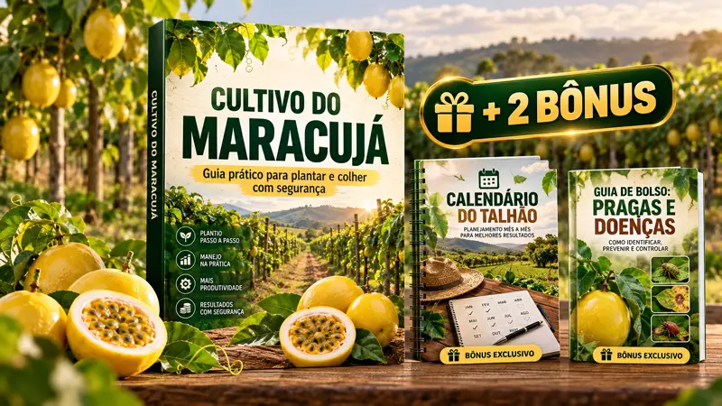 Apostila Cultivo de Maracujá com os 2 bônus: Calendário do Talhão e Guia de Bolso de Pragas e Doenças